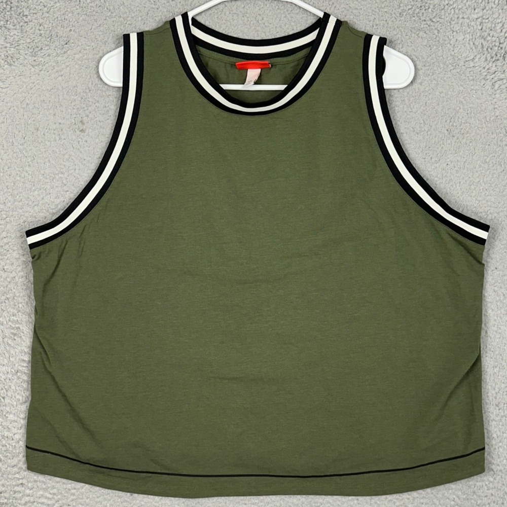 Hunter Shirt Womens 2X Plus Sporty Tank Top Olive Green Contrast Trim Sleeveless
